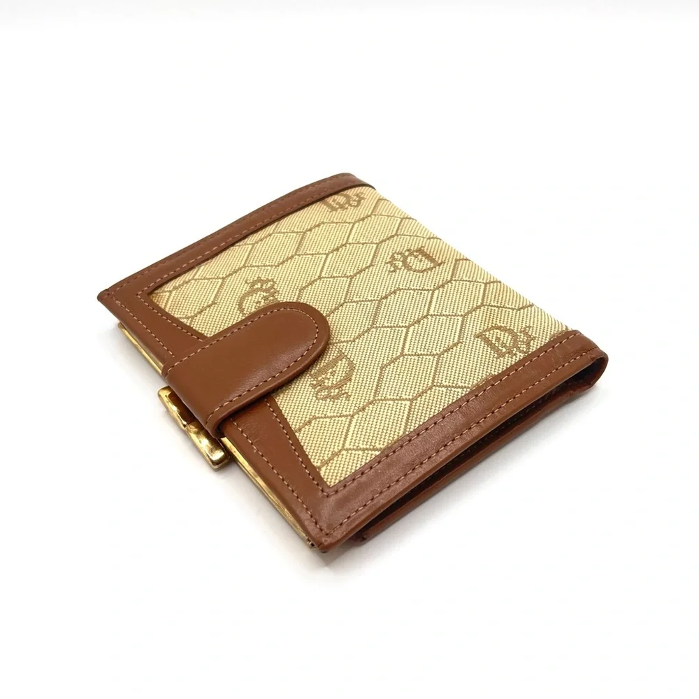 Authentic Christian DIOR Vintage Honeycomb Leather & Canvas Compact Wallet